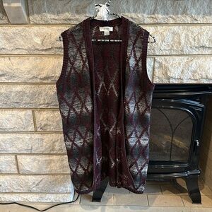 CJ Banks long cardigan sweater vest burgundy gray black size X